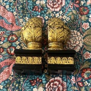 Vintage San Pacific Resin Ornate Gold and Black Bookends